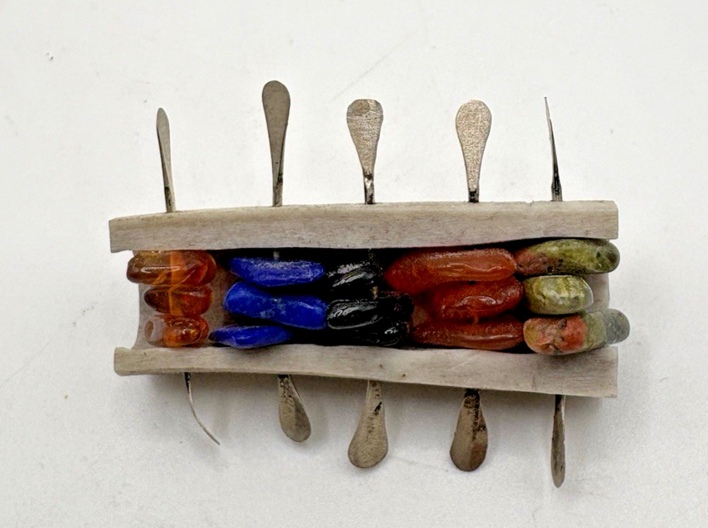 Picollo Signed Artisan Abacus Style Seaglass Multi-stone Bar Brooch Pin Italy